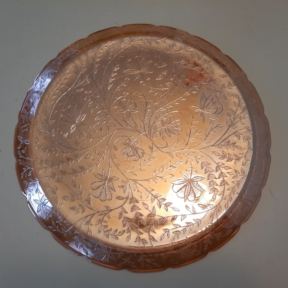 Vintage Jeannette Glass Iridescent Floragold Louisa 13.5" Serving Tray Platter - Picture 12 of 15